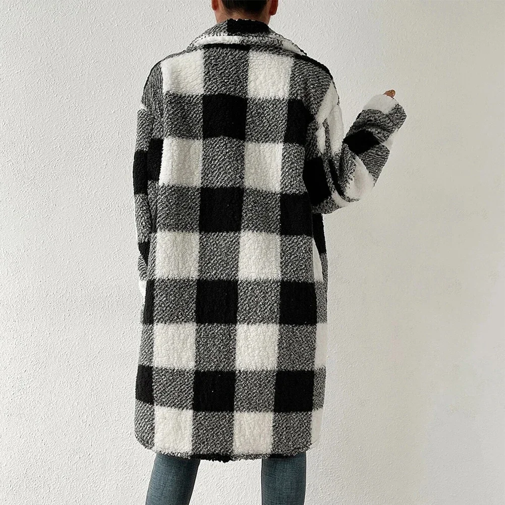 

Outwear Jacket Holiday Ladies Winter Warm Outwear Plaid Long Jacket Shacket Cardigan Womens Tartan Check Jacket