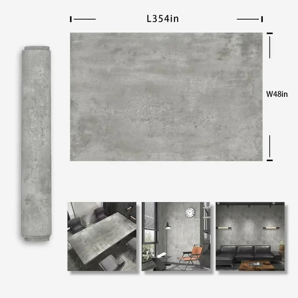 ورق جدران قابل للتقشير واللصق بنمط خرسانة رمادي فاتح - لفة كبيرة واسعة جدًا، لاصق سميك، مقاوم للماء، مثالي للمنزل