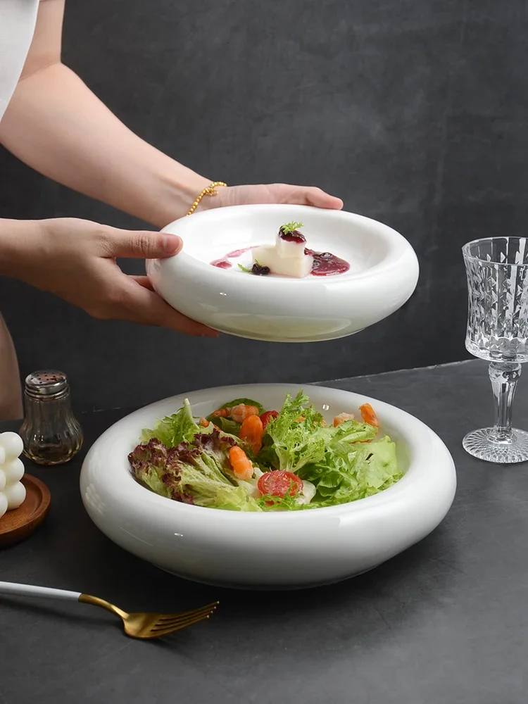 Pure White Ceramic Plate round Restaurant Dinnerware Chilled Dish Cake Plate Hot Dish Private Kitchen Club Dish