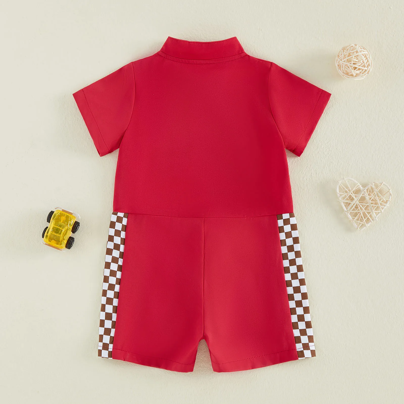 Baby Boys Race Car Outfit Short Sleeve Plaid Numbers Summer Jumpsuit Romper Clothes
