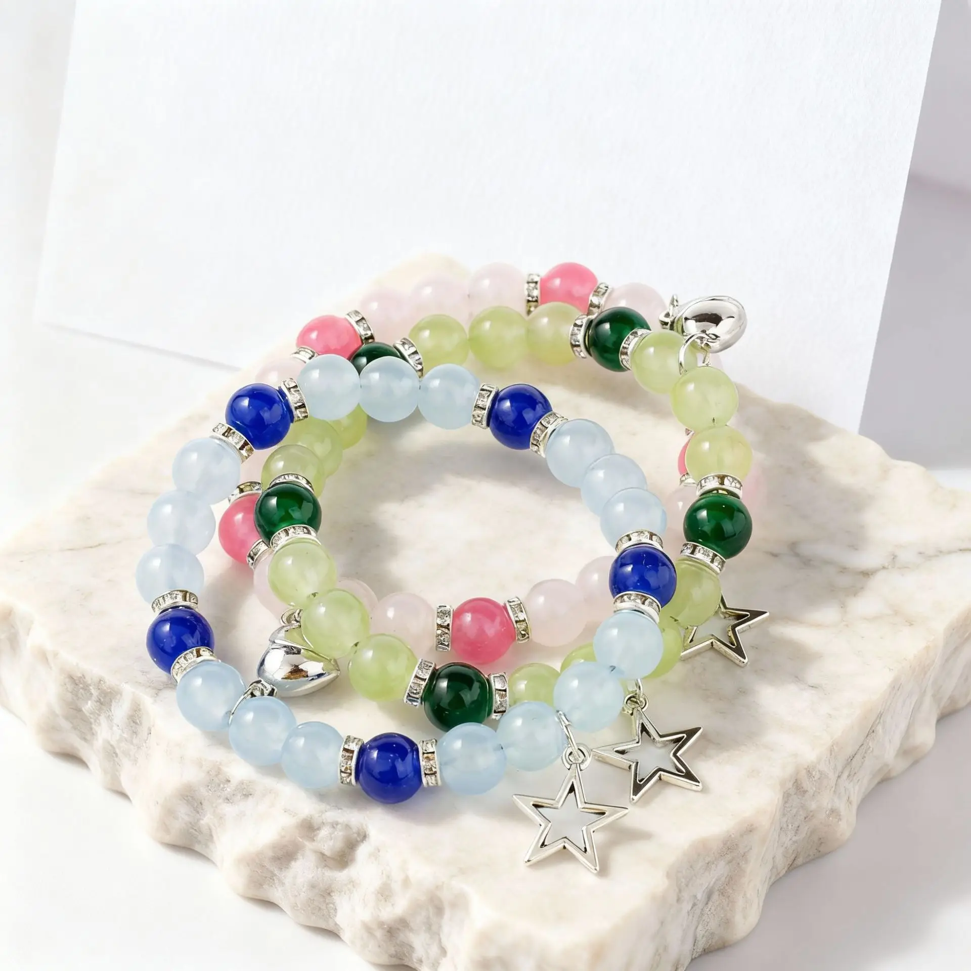 Bracelets for 3 Friends Star and Pearl Jewelry Y2K Star Beaded Matching Friend Beaded Cute Kawaii Bracelet