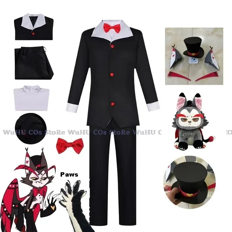 wiwiwi 123hasbin Hotel Halloween Husk Uniform Party Cosplay Costume Black Outfits With Hat Ears Eye view 3