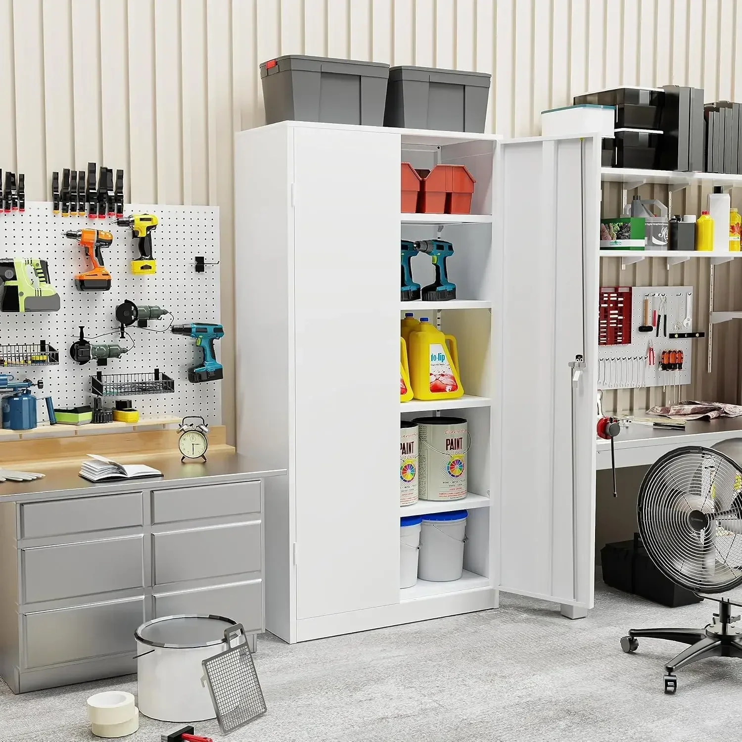 72” Metal Garage Storage Cabinet, Lockable File Cabinets with 2 Doors and 4 Adjustable Shelves, Steel Tool Cabinets with Lock fo