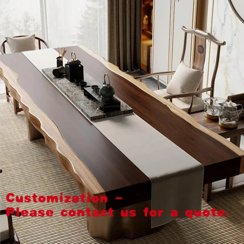 

custom.Source Factory New Tea Table Full Set of Home Living Room Zen Teahouse Solid Wood Tea Table Large Board Table and