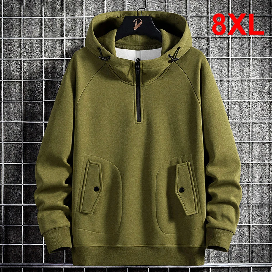 

Green Hoodie Men Solid Color Hooded Sweatshirts Plus Size 8XL Hoodies Male Fashion Casual Spring Autumn Hoodies Big Size 8XL