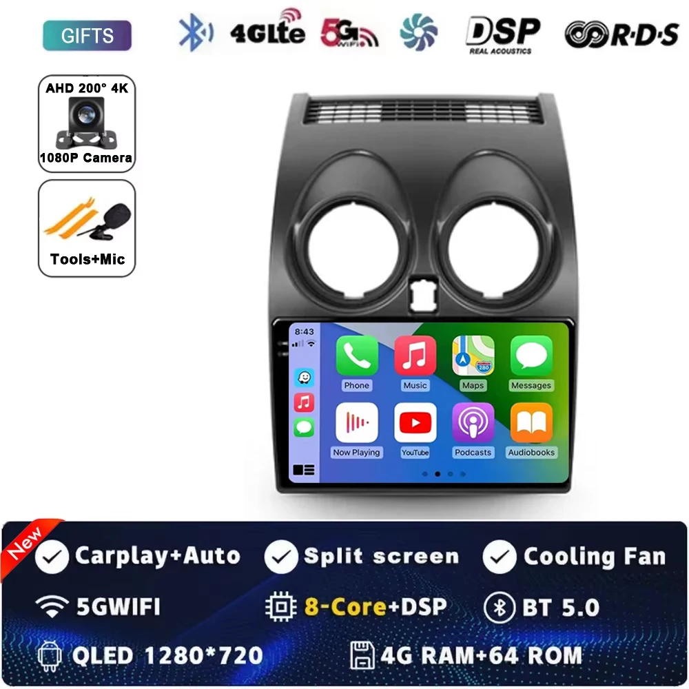 Android 16 autoradio GPS navigatie QLED Carplay Auto multimediasysteem speler BT voor Nissan Qashqai 1 J10 2006 - 2013