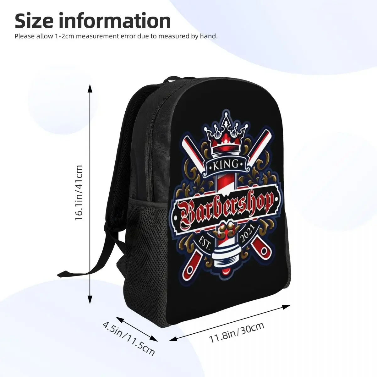 Benutzer definierte Vintage moderne Barbershop Logo Emblem Rucksack Frauen Männer lässig Bücher tasche für Schule College Friseur Shop Taschen