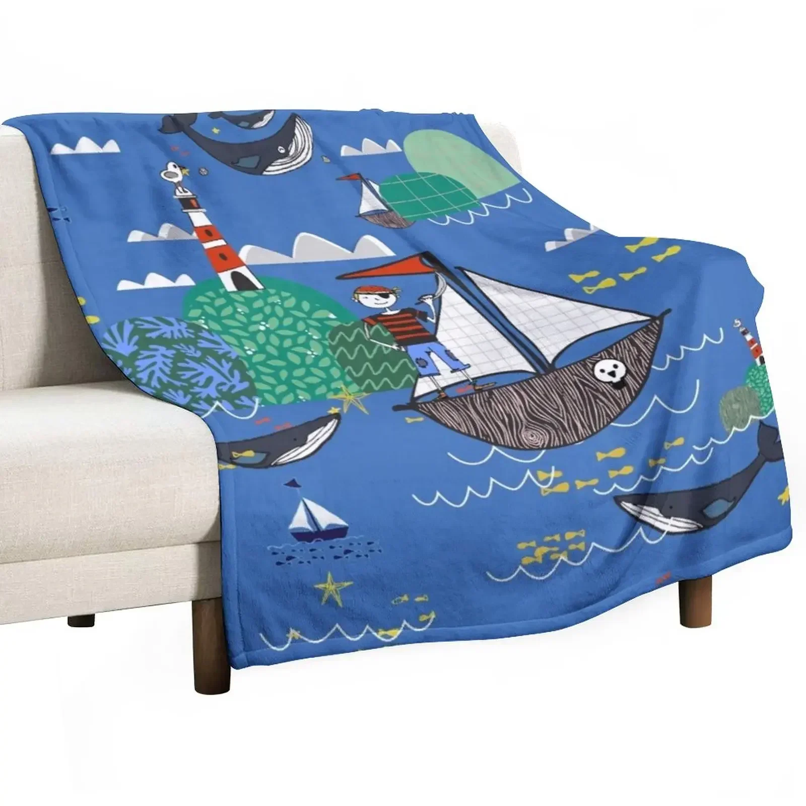 

Pirates Ahoy Blue Throw Blanket Blankets Sofas Of Decoration warm for winter Blankets