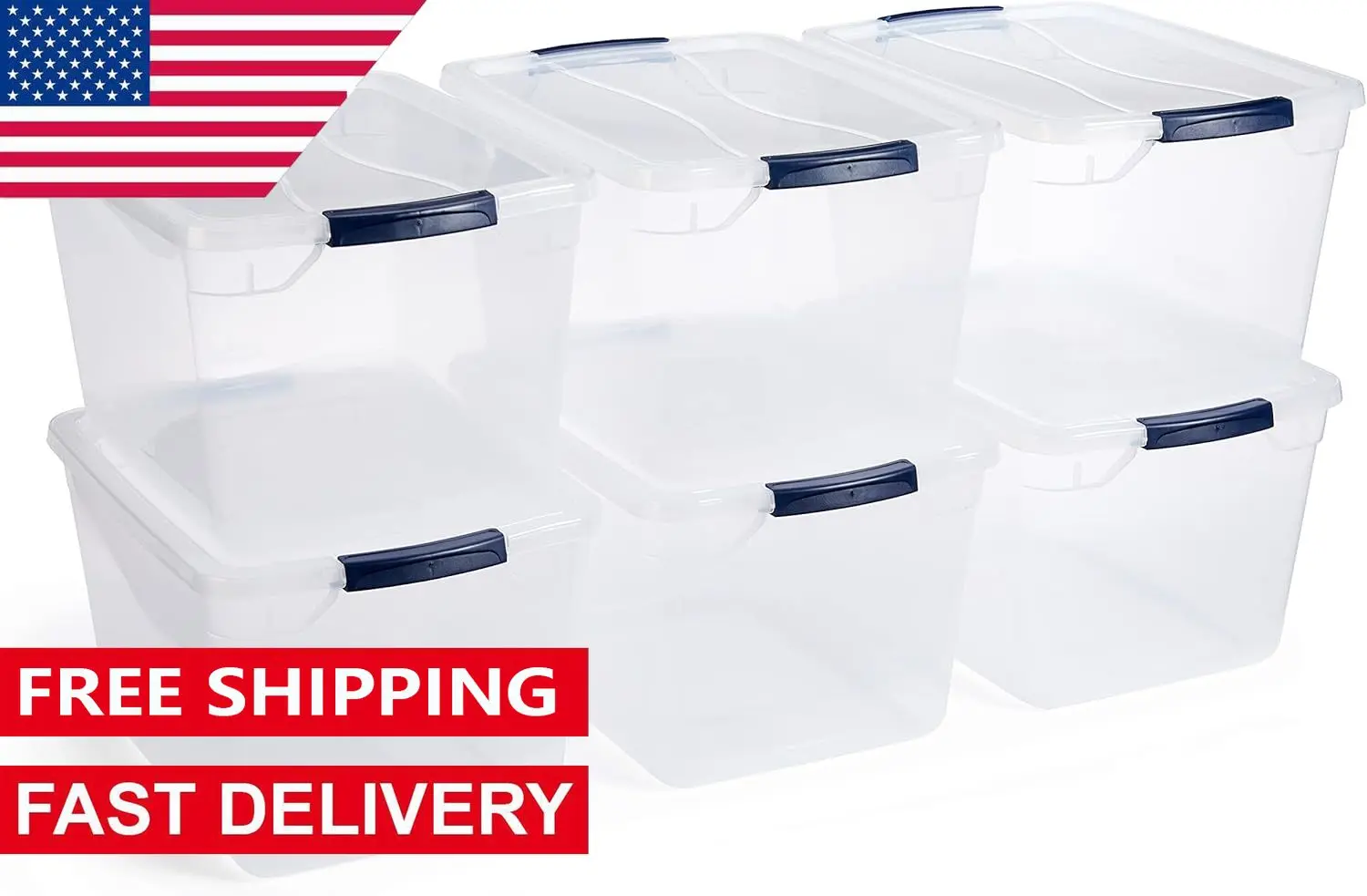 Cleverstore Clear 30 Qt, 6 Pack Stackable Plastic Storage Containers with Durable Latching Clear Lids, Visible Storage