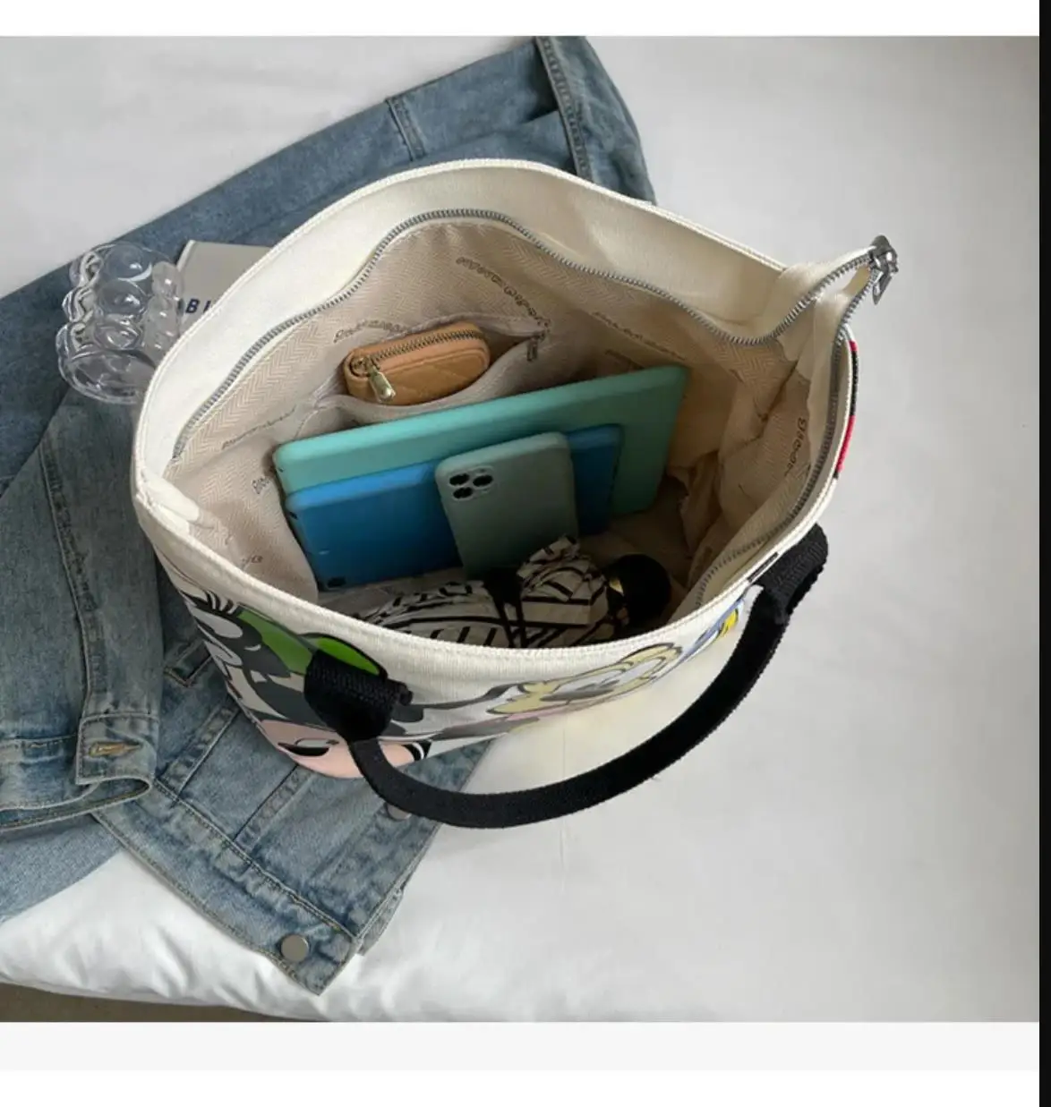 Disney Mickey Mouse Cartoon Large Capacity Canvas Shoulder Bag Female Cute Tote Student School Bag Minnie Handbag