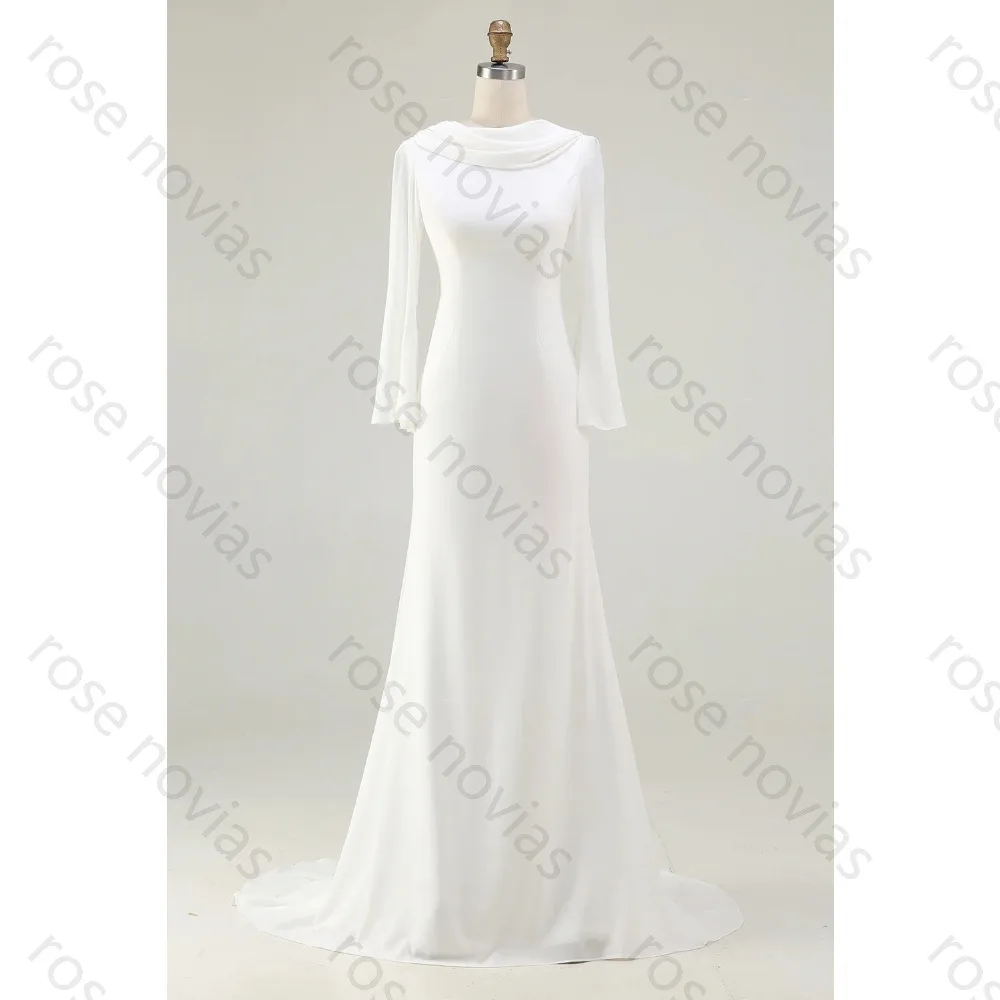 Customized Chiffon Wedding Dresses For Bride Scoop High Quality Mermaid White Bridal Cheap A-line for Floor-Length Simple