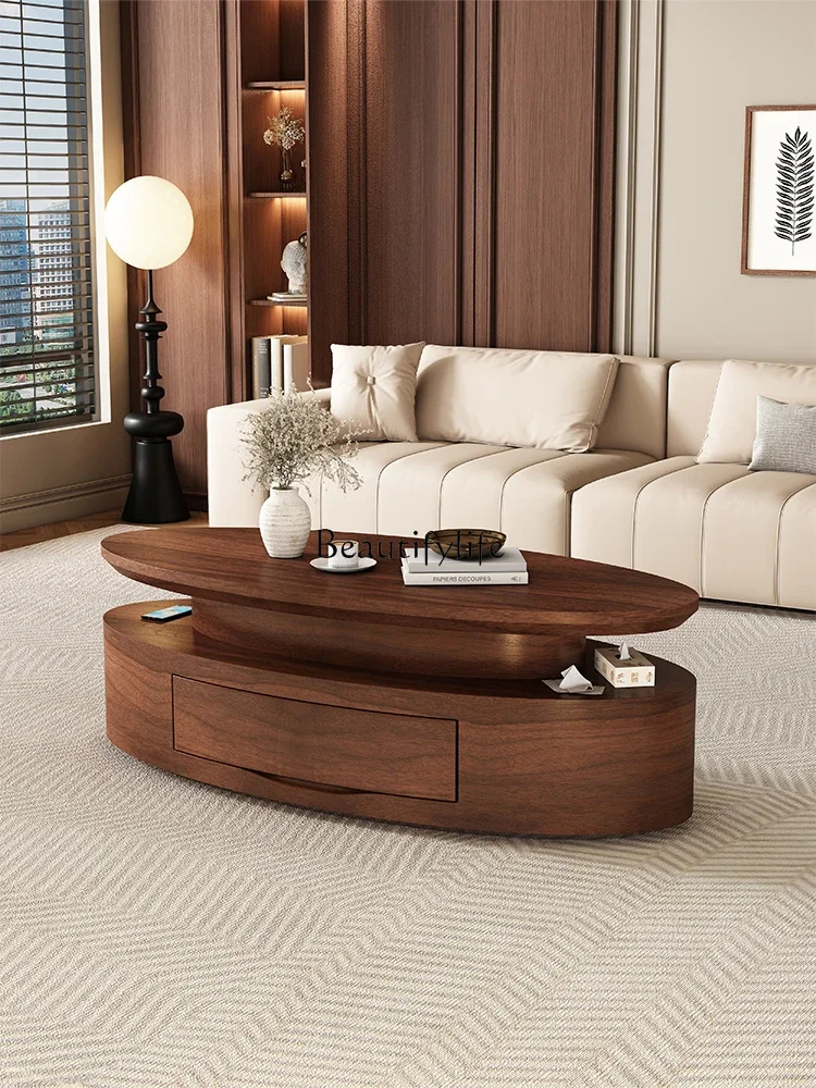 

ld14Vintage Style Oval Solid Wood Coffee Table for Living Room, Modern Simple Walnut Grain Mid-Century Style