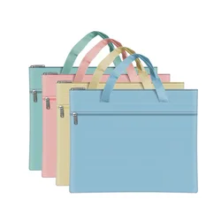 1PC Zipper Pouch 11x14 in, Large Double Pocket Waterproof File Bag with Handle, A4 Size Foldable Document Storage Macaron Color