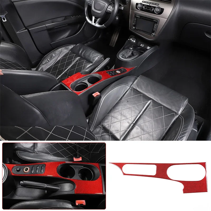 

For Seat Leon 2008-2012 Soft Carbon Fiber Car Styling Car Center Water Cup Holder Panel Cover Sticker Car Interior Accessories