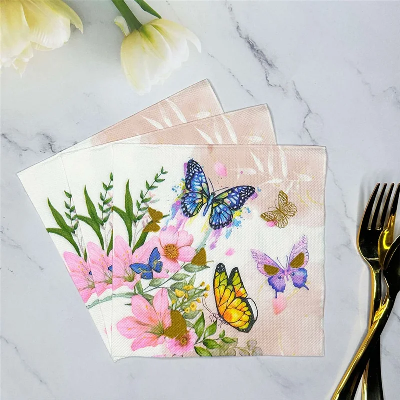 Flower Butterfly Printed Paper Disposable Table Dinner Napkin 20Pcs/Pack 33X33cm Tissues