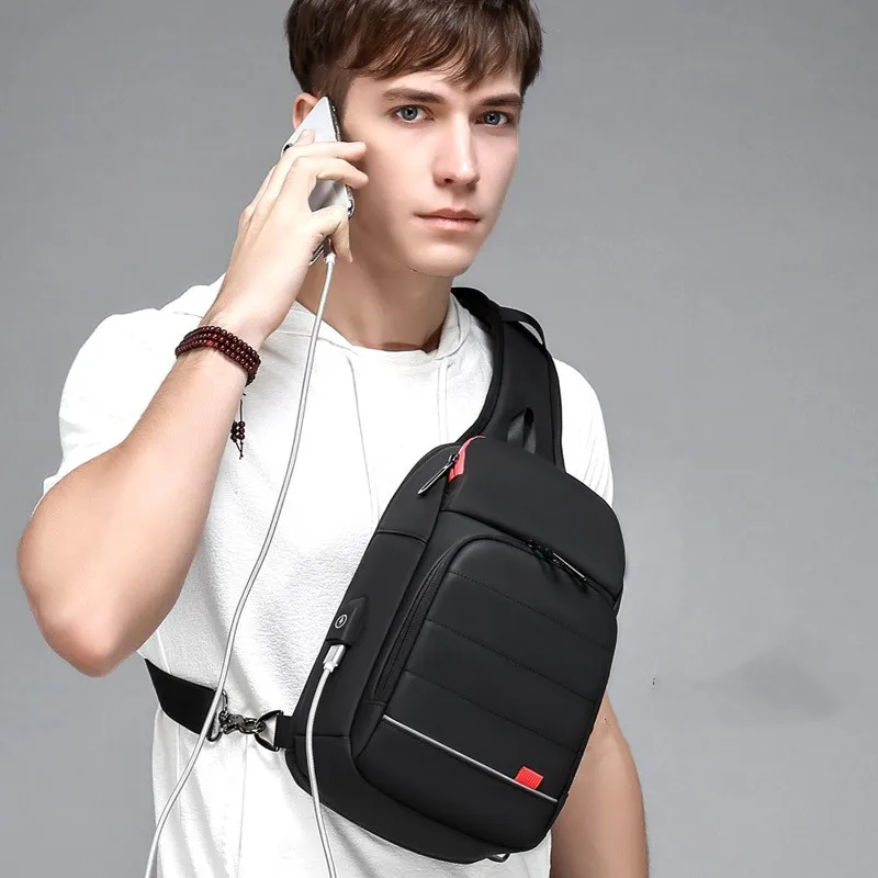 Men\'s Chest Bag Sling Bags for Men Waterproof Messenger Handbags Crossbody Shoulder Bag with USB Charging Husband Gift Bolsas