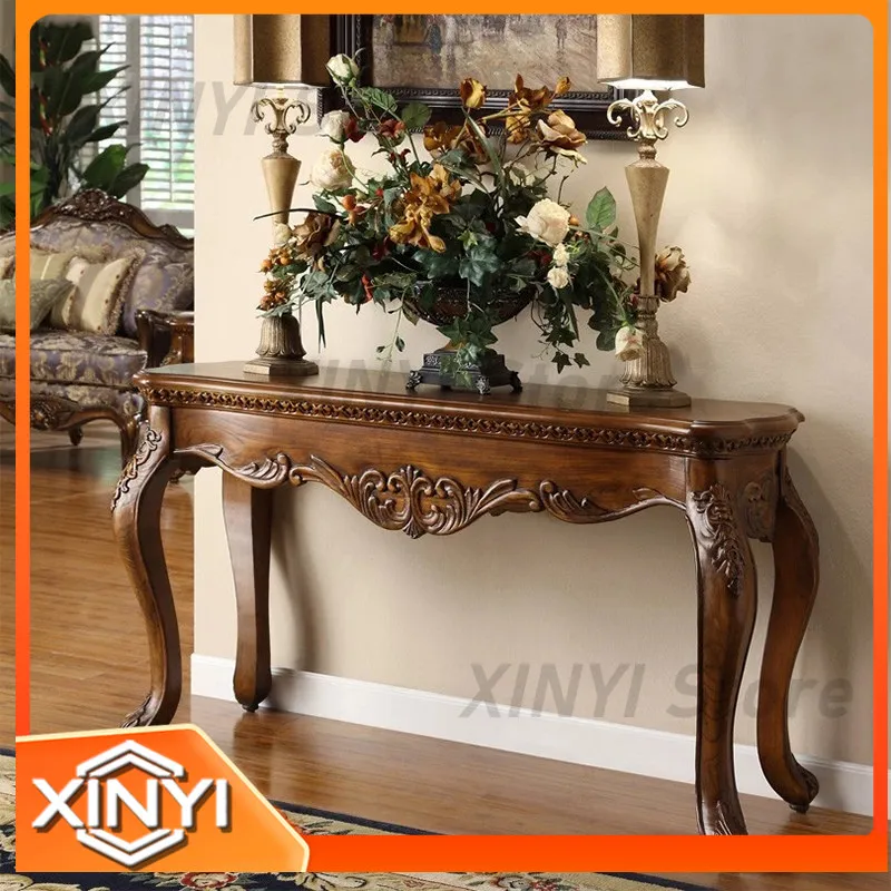 European Style Entrance Table for American Style Engraved Disassembly Assembly Wall Mounted Semicircular All Wood Entry Table