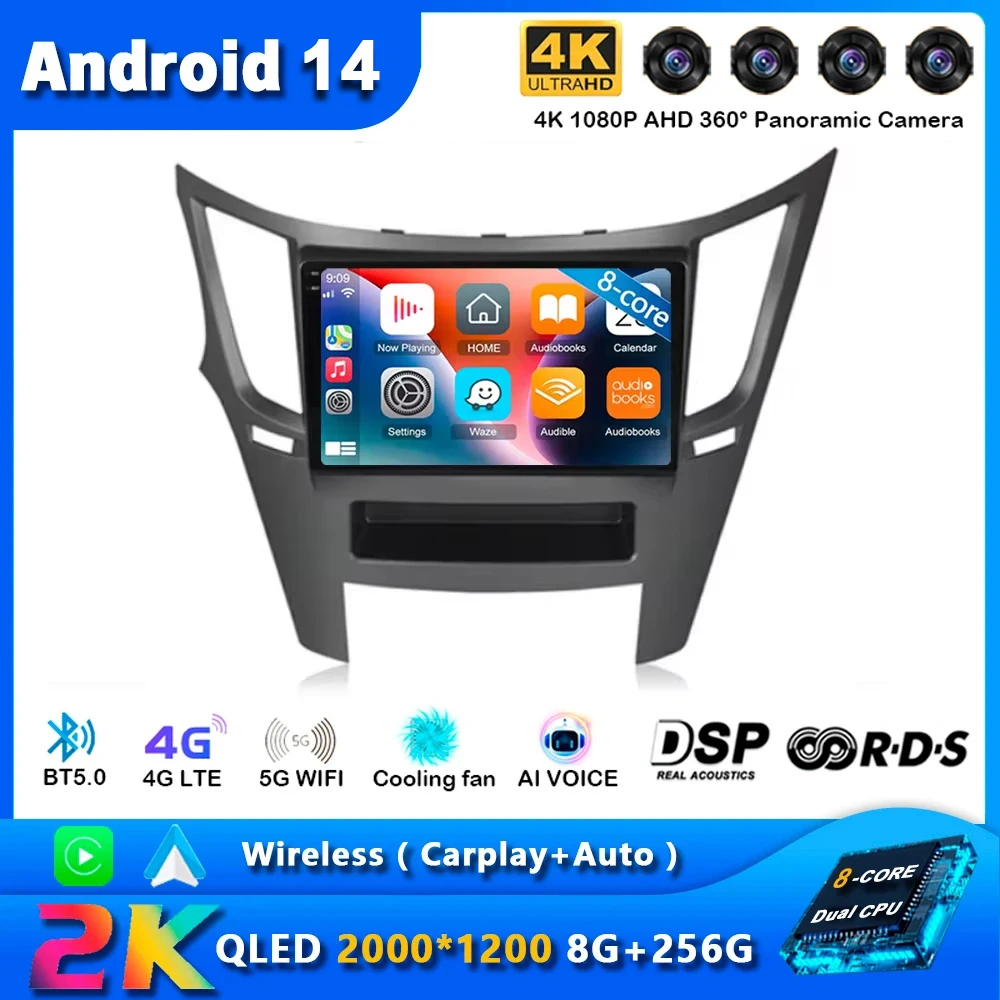 Android 14 Car Radio For Subaru Outback 4 BR Legacy 5 2009 - 2014 BT Dash Stereo Auto CanPlay Multimedia 4G Player RDS DSP Wifi