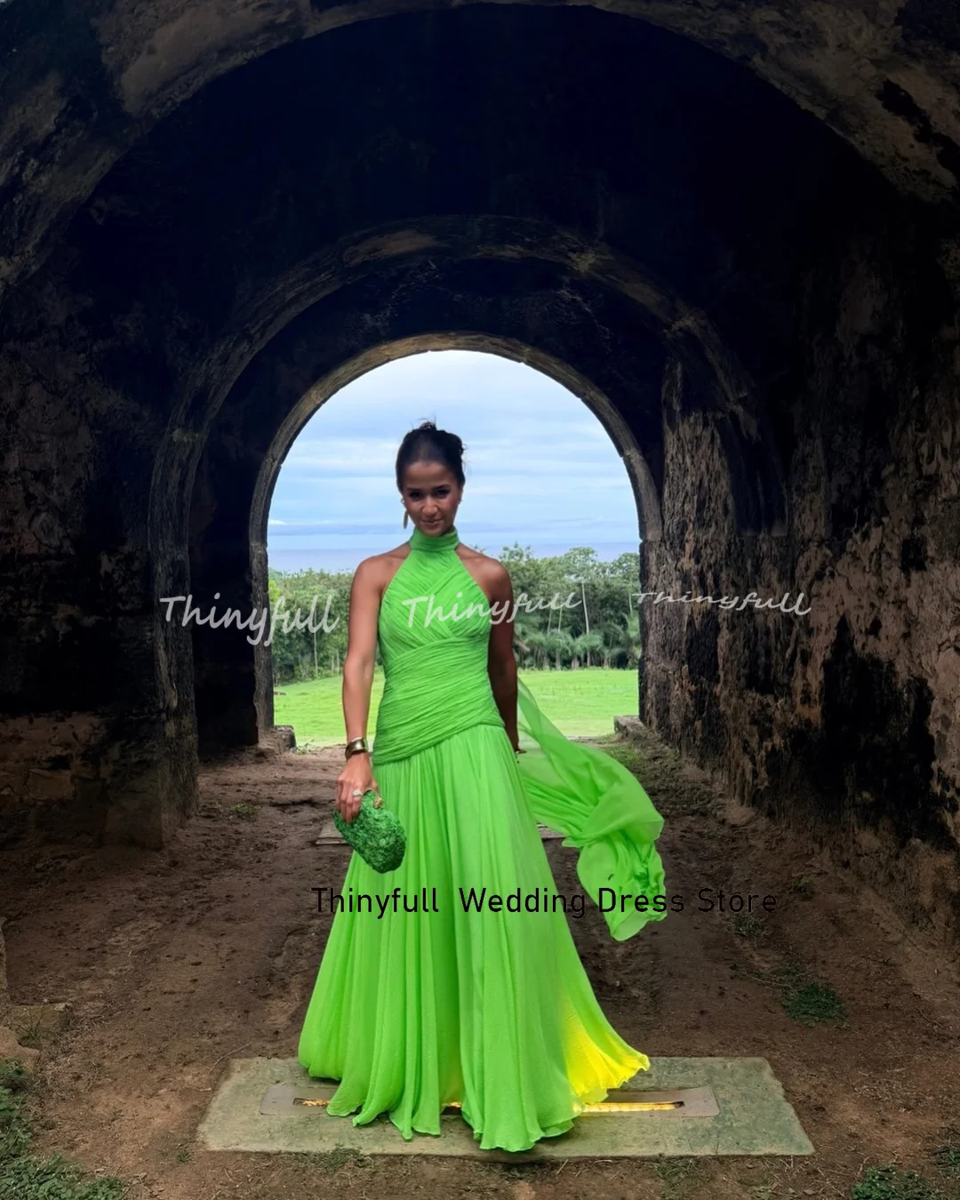 Thinyfull Chiffon A-line Prom Dress Sleeveless Ruched Evening Party Dress Vestidos De Fiesta Elegantes Robe De Soirée Customized image 4