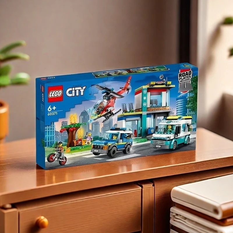 

60371 LEGO City Emergency Vehicles HQ , Age 6 Plus, Fire Rescue Helicopter Toy Set, Ambulance, Motorbike and Police