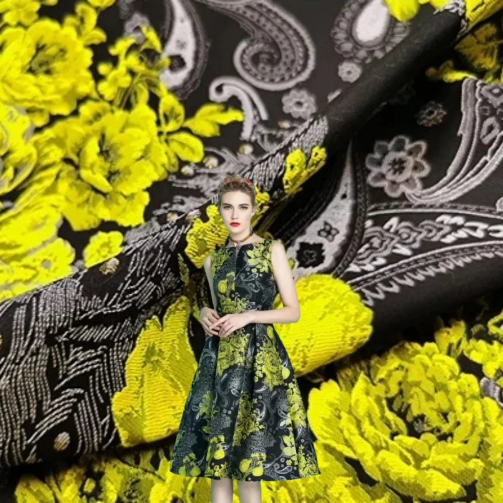 

Brocade Jacquard Fabric European Autumn Winter Peacock Rose Windbreaker Coat Fashion Dress Design Cloth Sew Wholesale By Meter