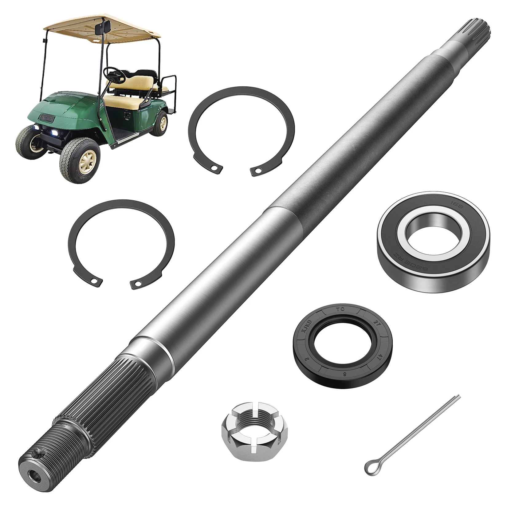 

Driver Sde Rear Axle Shaft Kit 30 Teeth for 1994.3-2009 EZGO Gas TXT, Medalist, ST, MPT Gas Golf Cart OEM #72056-G01