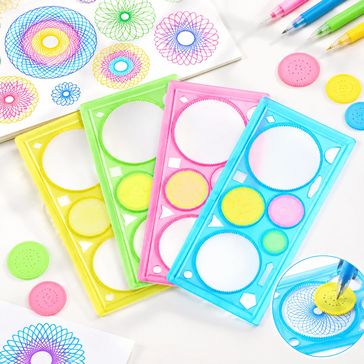 1/4/8/10pcs Spirograph Drawing Set DIY Template Painting Supplies Geometric Ruler Mathematical Roulette Drawing Tools Random TMZ
