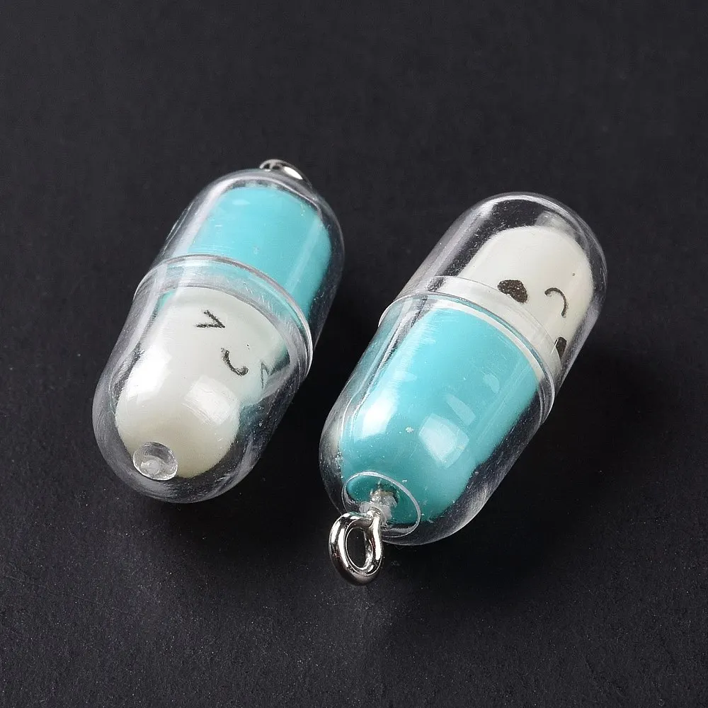 10Pcs Translucent Plastic Pill Pendants Charms with Platinum Tone Iron Loops Light Blue Handmade Pendants for Women Necklace - view 4