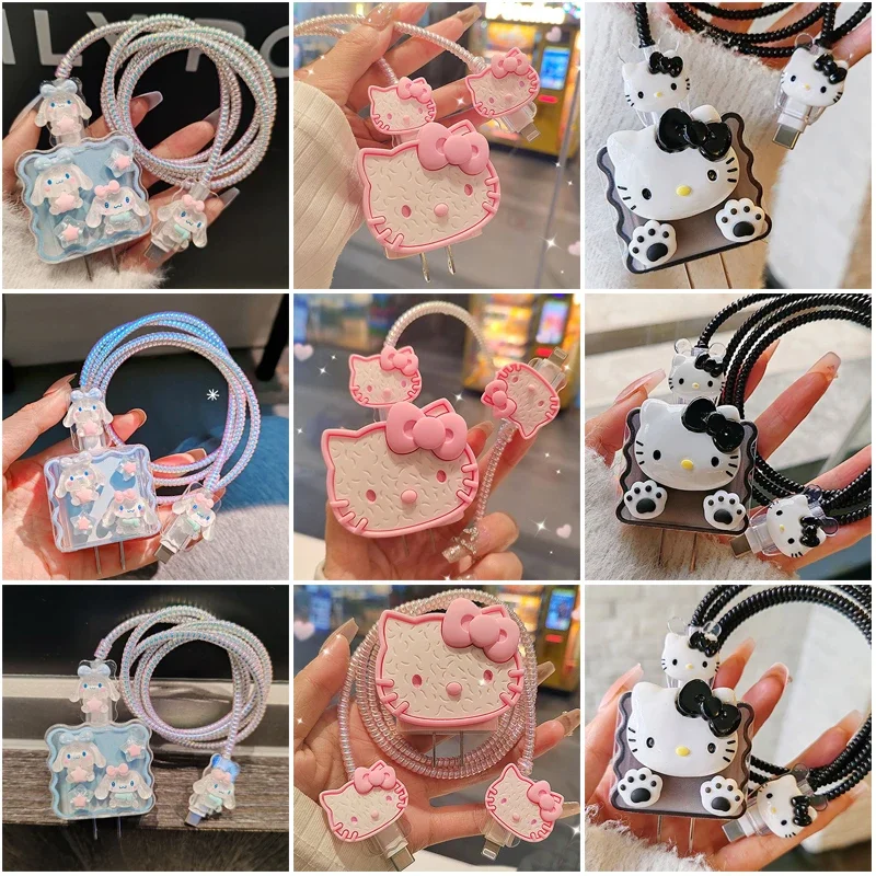 Sanrios Usb Charger Cord Management Anime Hellokittys Kuromi Cinnamoroll Melody 20W 3D Cable Organizer Charging Cable Protector