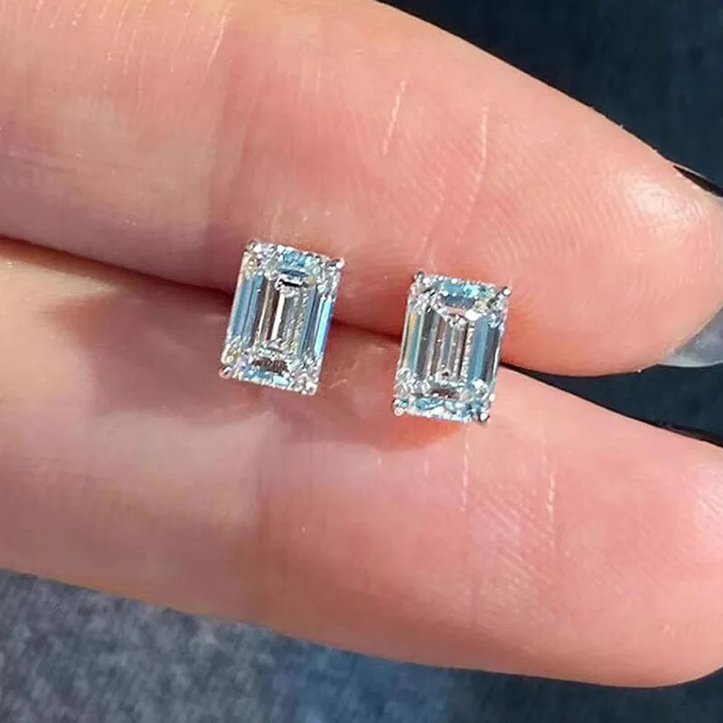 Au750 18K White Gold Emereald cut 1-3 Each Carat DE Color VVS1 VS1 Lab Grown Diamond 4 Claw Stud Earrings CVD HPHT IGI Certified