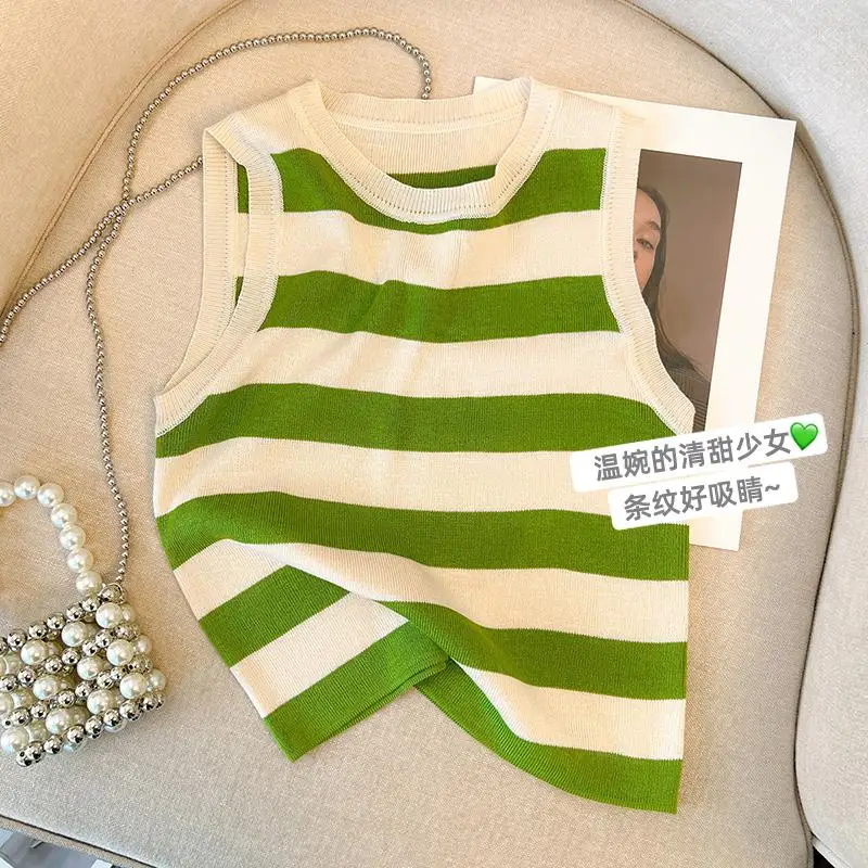 

Outside stripe vest inside the female by the new summer wear sweet render sleeveless condole top