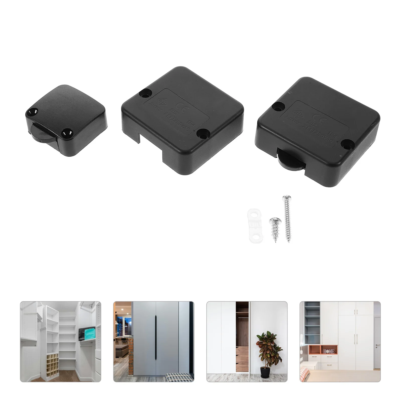 

2Pcs 250V 2a Cabinet Light Switch Black Automatic Door Touch on Off Closet Wardrobe Lighting Cabinet Door Switch