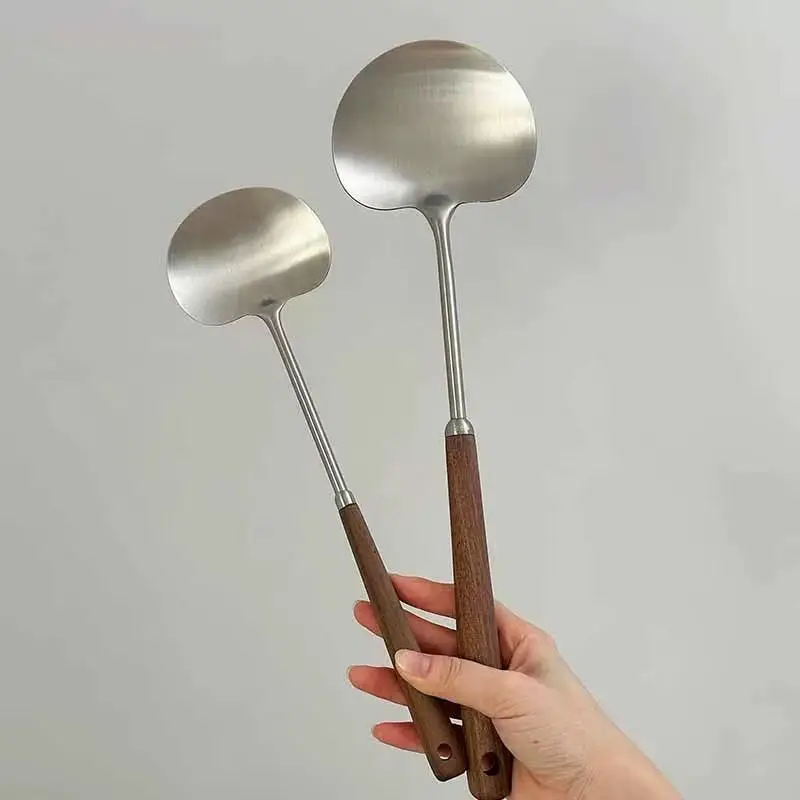 

Лопатка-ковш из нержавеющей стали 304, терка с деревянной ручкой, термостойкая кухонная утварь, кухонные принадлежности