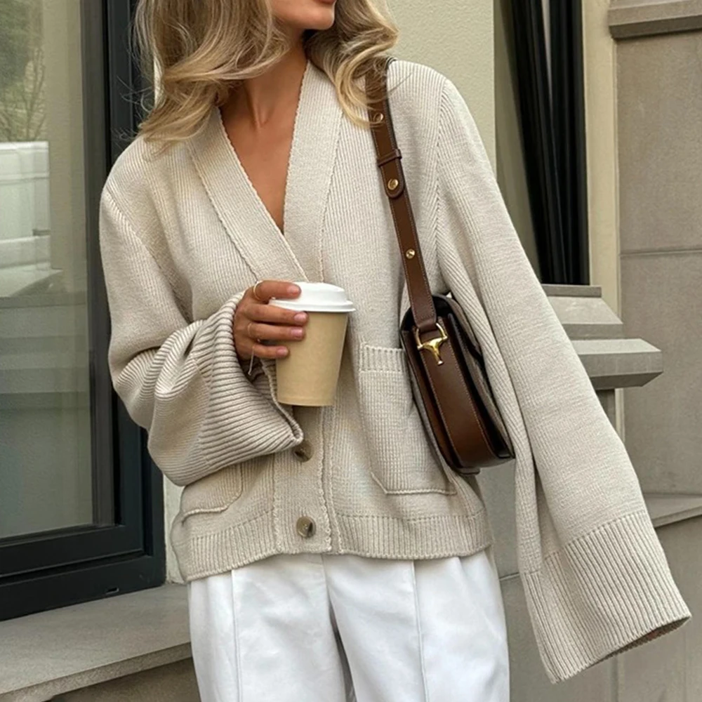 Nouveau Tuularose printemps automne femmes chandails mode col en v lâche tricot Cardigan décontracté bureau dame Streetwear nouvelles femmes pulls