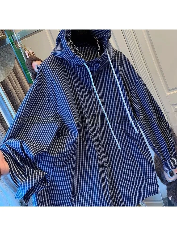 

plus Size Women's Plaid Long Sleeve Shirt Jacket British Style Spring Autumn Loose Fit Unique Design Casual Commute Cotton