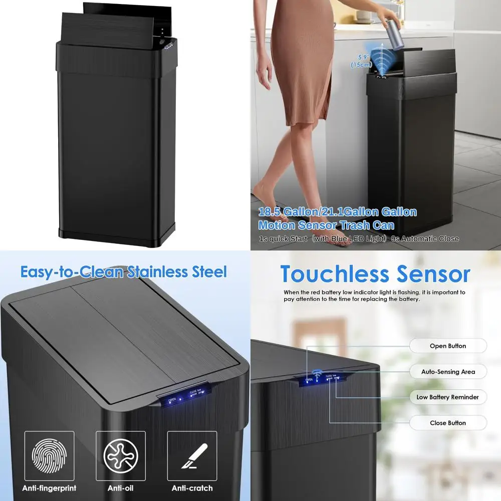 

Бесконтактный интеллектуальный мусорный бак емкостью 13,2 галлона с датчиком движения, мягкой крышкой и держателем для сумки