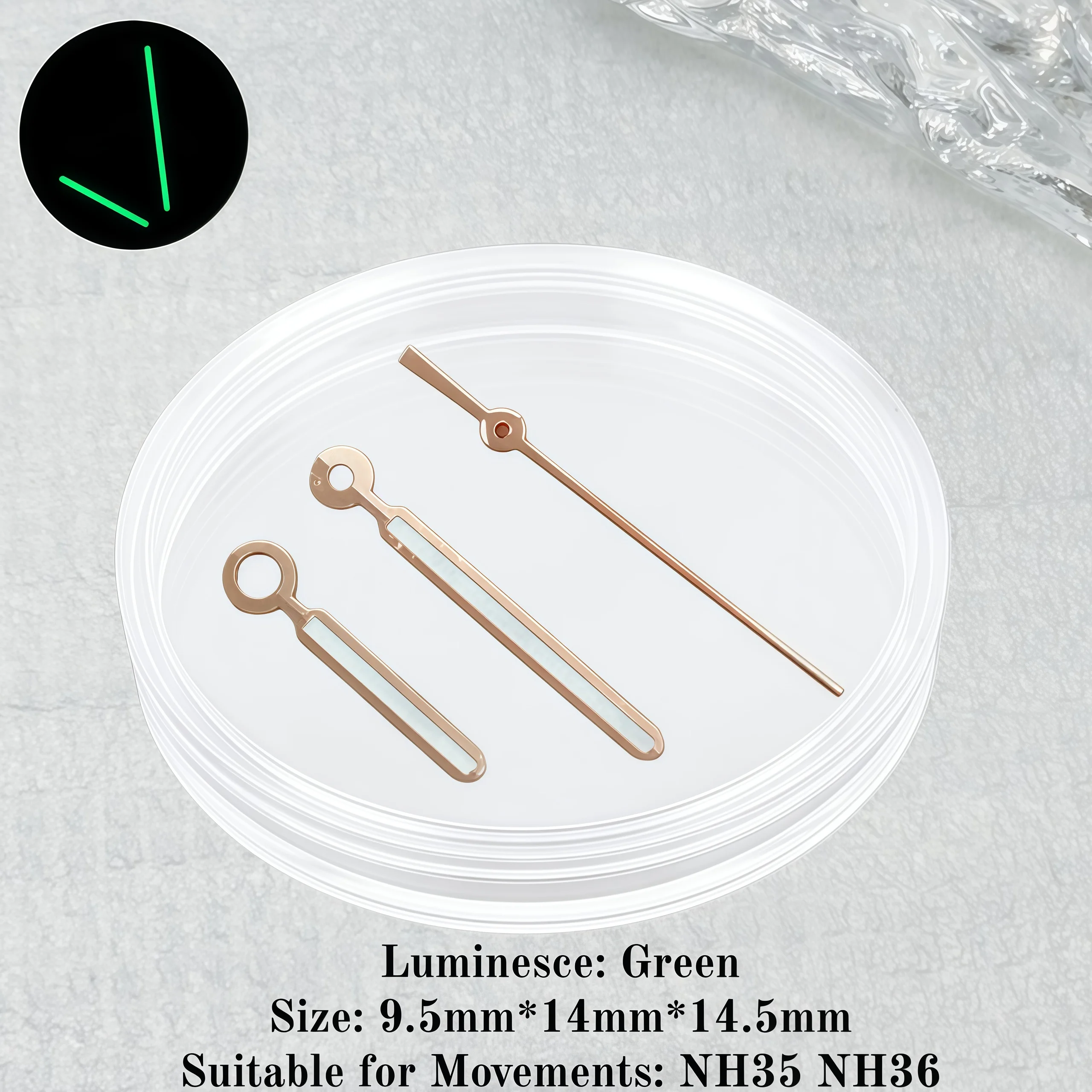 Modified Watch Pointers 9*14*14.5mm 3Pins Needles Green Luminous Watch Hands Set for Royal Oak  NH35/NH36/4R/7S Movement image 4
