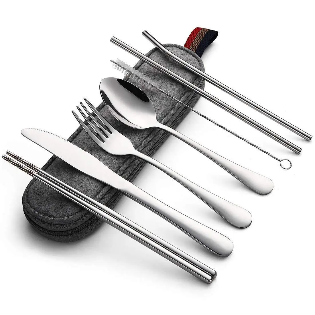 8PCS Portable Tableware Single Box Suitable For Outdoor Picnic Travel Students Chopsticks Fork Spoon Knife Easy To Take
