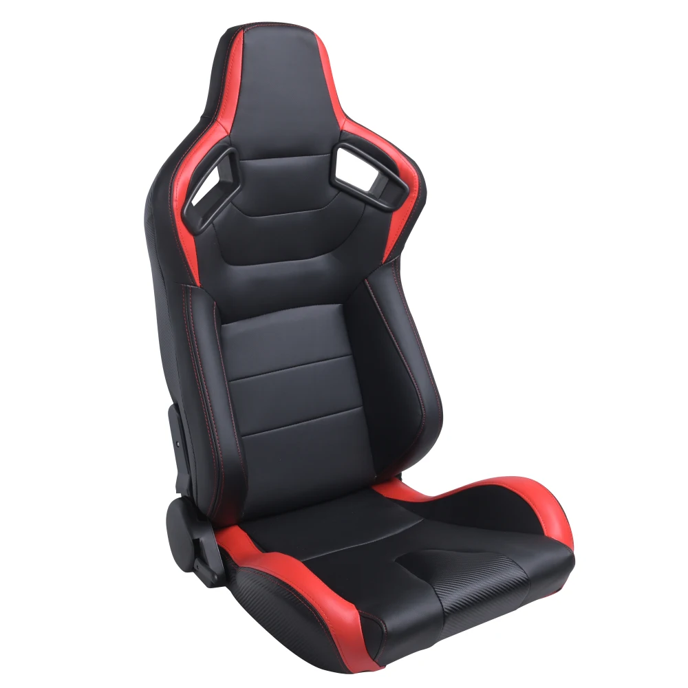 2pc Black and Red Racing Seats Made of PVC Leather Material Equipped with Dual-Slider Adjustment System Providing Stable Support