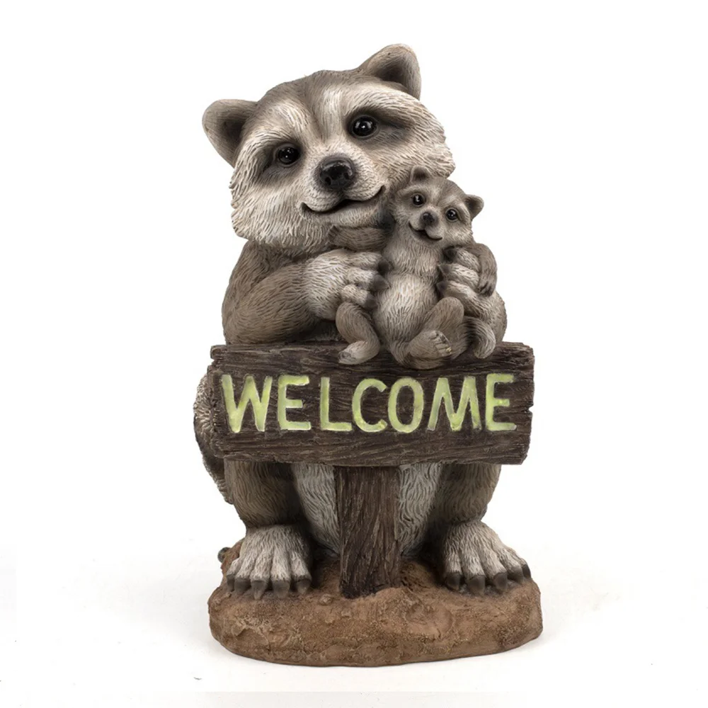 

Welcome Sign Outdoor Garden Decor Resin Ornament Statue Animal Sculpture Family Decoration for Lawn Porch Yard