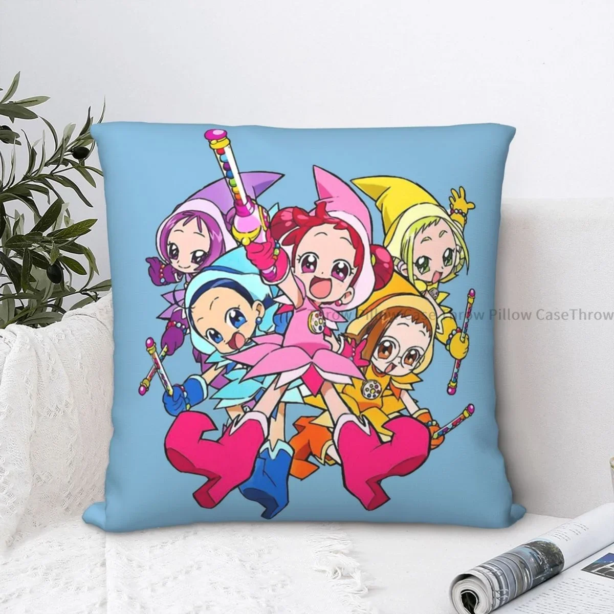 Ojamajo Doremi Throw Pillow Case Magical DoReMi Anime Backpack Cojines Covers DIY Printed Reusable Sofa Decor