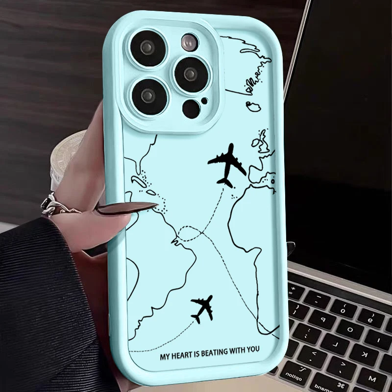 Flugzeugrouten-Muster TPU Handyhülle für iPhone 17e 18 17 Pro Max 16e 16 15 14 13 Pro Max Stoßfeste Weiche Silikon-Rückabdeckung – Detail 12
