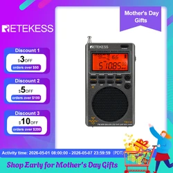 RETEKESS TR110 Radio Portable Digital Radio Shortwave Radio FM/SW/MW/SSB/Air Multi Band Rechargeable Battery Sleep Timer Outdoor