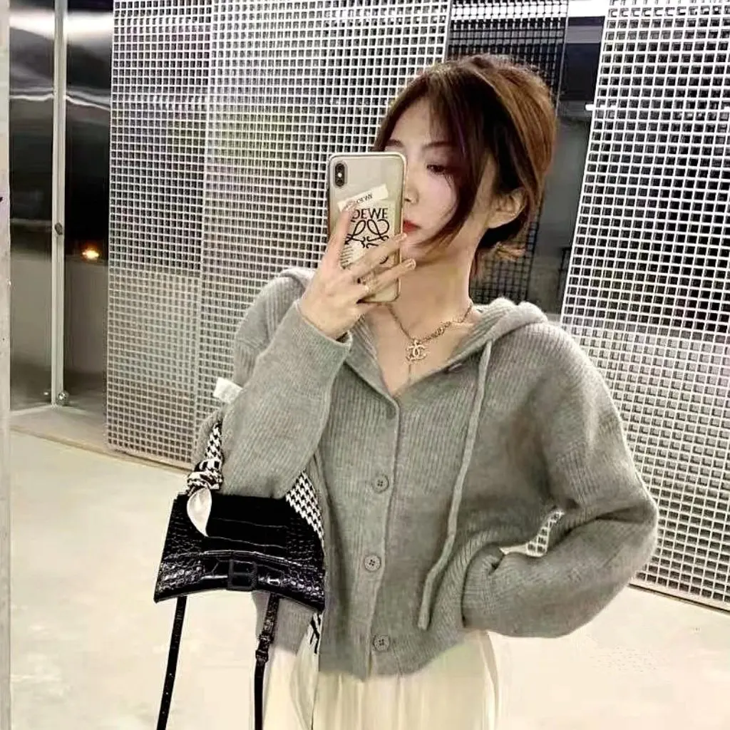 

Women's Hooded Sweater Long Sleeve Soft Cozy Cardigan Coat Baby Blue Design Sense Niche Autumn Winter Wear