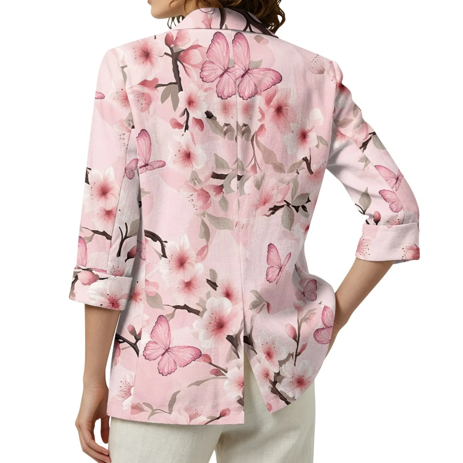 PENSTROLL Loose Linen Style Fall Jackets Lightweight Cardigan Jacket for Daily Butterfly and Floral