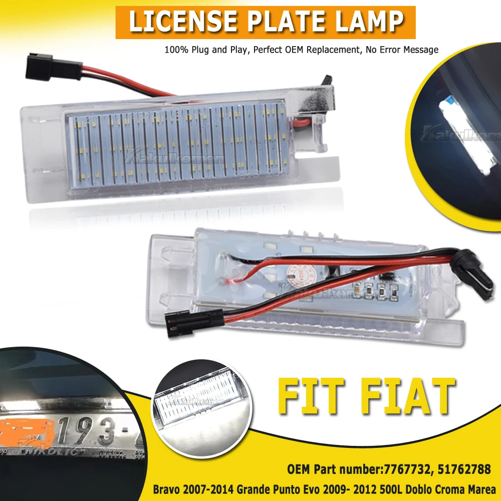 2Pcs Canbus LED License Plate Light For Fiat Bravo Argo Grande Punto Evo Siena 500L Doblo Croma Marea Seicento Tipo