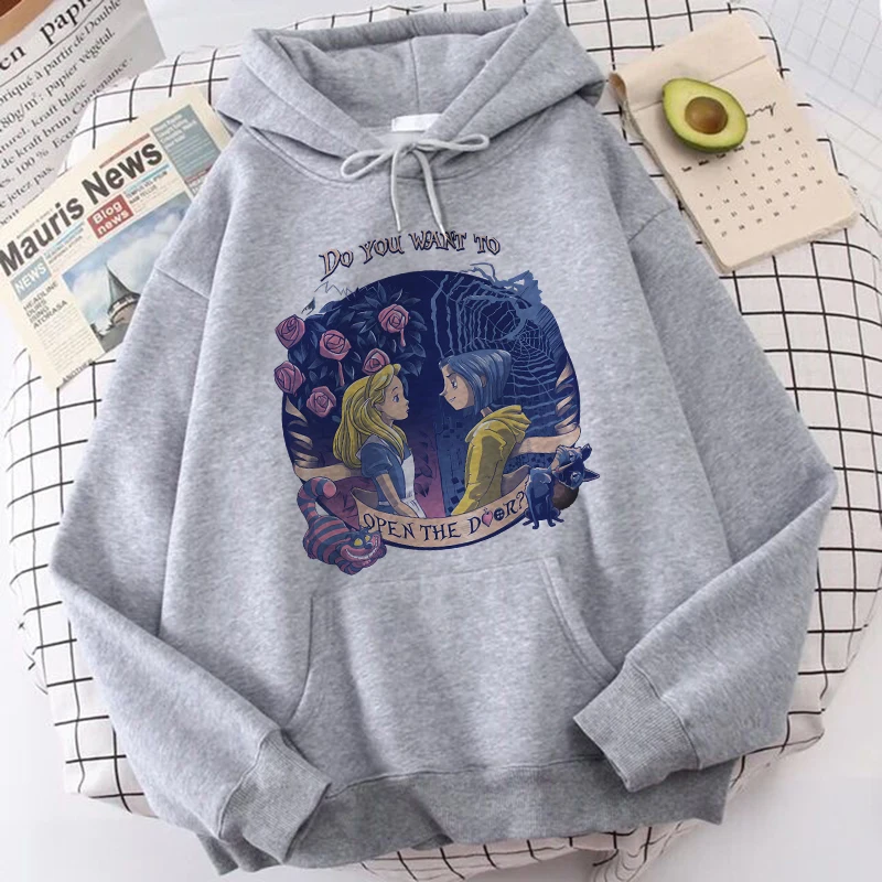 Funny Coraline Gothic Hoodies Halloween Graphic Harajuku Hooded Men Women Vintage Y2k Sweatshirts Pullovers Streetwear Clothes