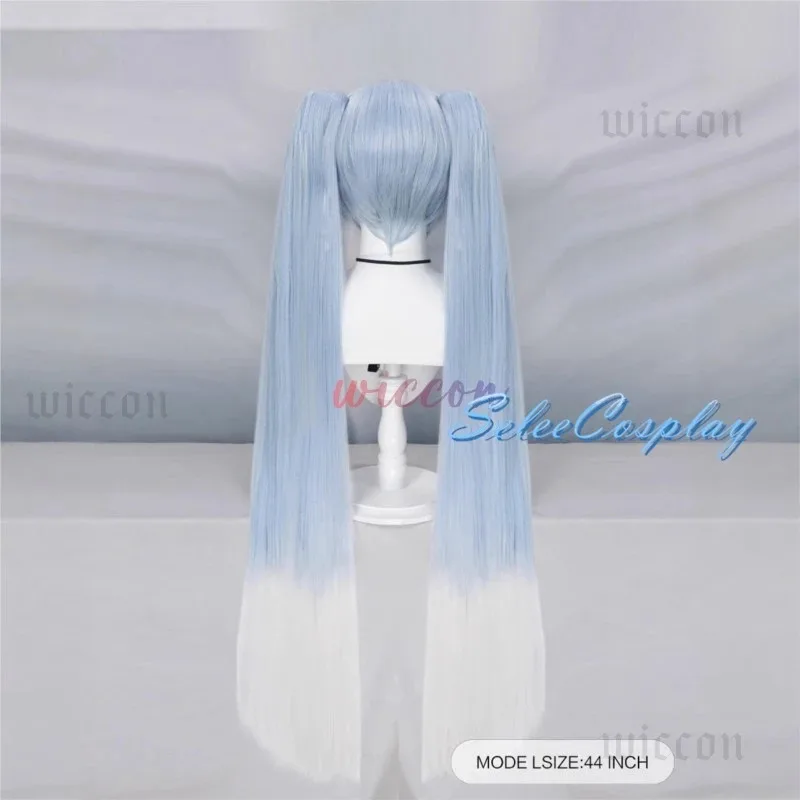 Picture 6: wiwiwi 123Virtual Singer Cosplay Wig Colored Miiku Long Light 44inch Blue Gradient White Hair Clips 2 Ponytails Synthetic