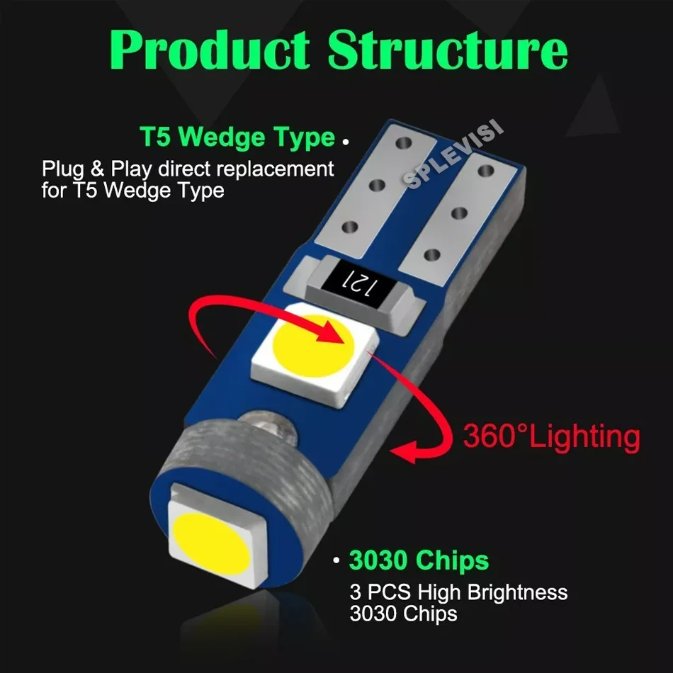 T5 3SMD-3030 Led Dashboard Gauge Ice blue Green Red White Pink purple Car  Instrument Light Bulbs led lights for car