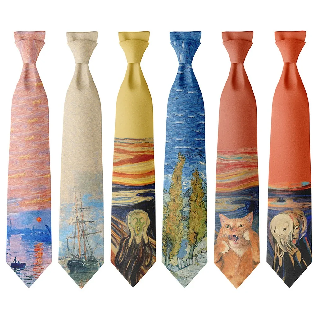 Artistic Neckwear Smooth Famous Art Tie Polyester Tie Exquisite Art Painting Neck Tie For Casual Office Parties Gifts For Art